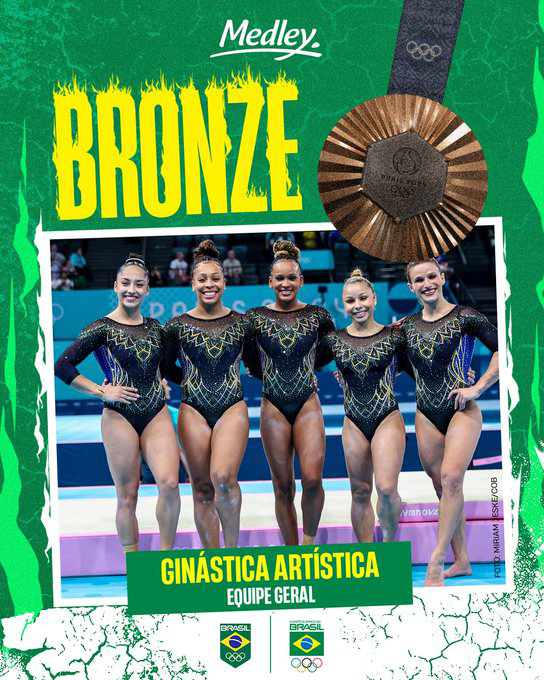 体操女子団体でブラジル初のメダルを獲得した選手達（ブラジル選手団の公式Ⅹより）