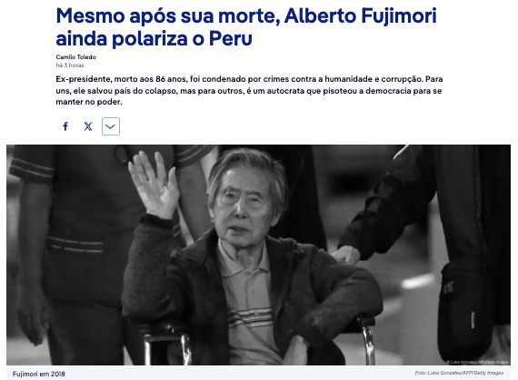 2018年のアルベルト・フジモリ元大統領（12日付ドイチェ・ヴェレの記事の一部）