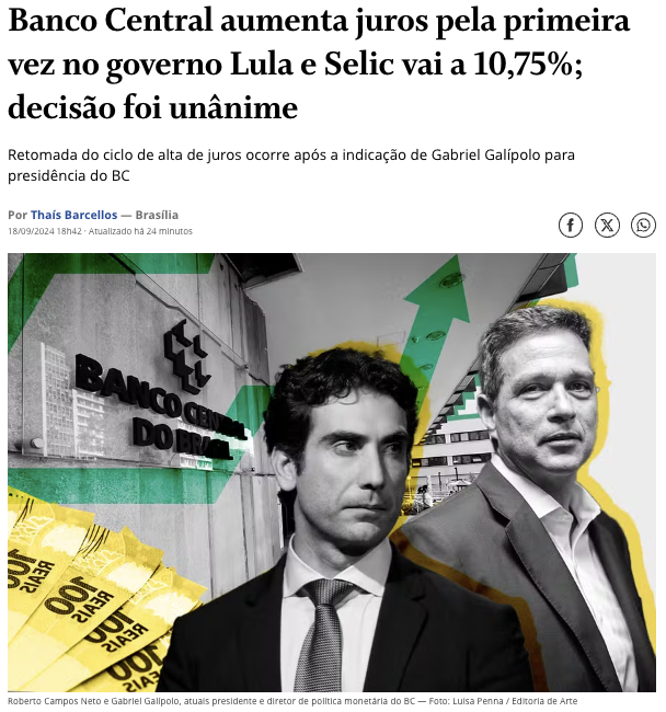 ロベルト・カンポス・ネット現中銀総裁（右）とガブリエル・ガリポロ次期総裁（左）（18日付オ・グローボ・サイトの記事の一部）