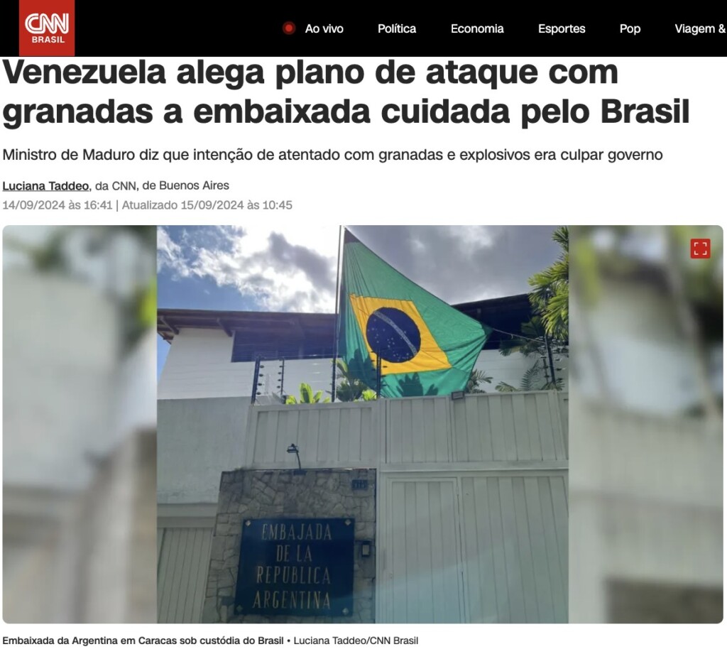 ブラジル政府の管理下にある在ベネズエラ・アルゼンチン大使館（14日付CNNブラジルの記事の一部）