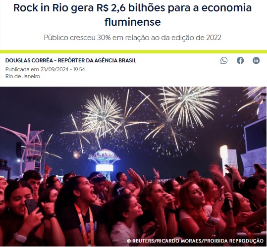 ロック・イン・リオの経済効果は26億レと報じる23日付アジェンシア・ブラジルの記事の一部