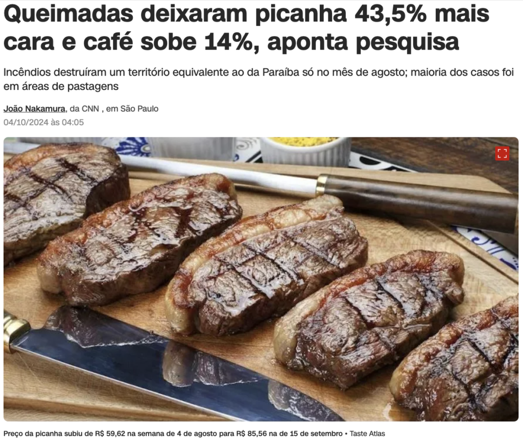 9月のピカーニャの価格は8月比で約1・43倍に上昇した（4日付CNNブラジルの記事の一部）