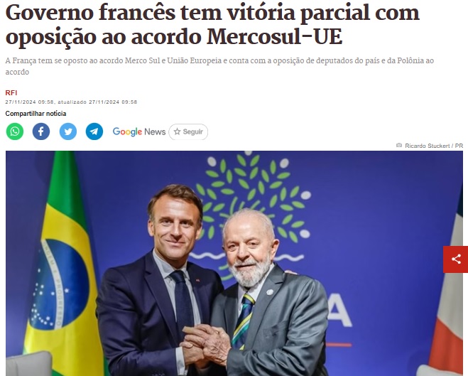 自由貿易協定締結に反対の立場をとるフランス政府が議会からの賛同を得たと報じる27日付メトロポレの記事の一部