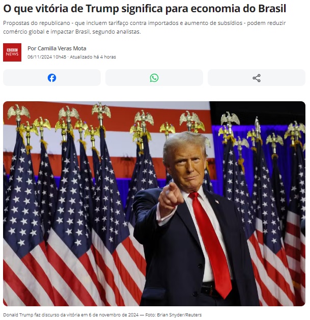 トランプ氏当選で生じ得る経済への影響について報じる6日付G1サイトの記事の一部