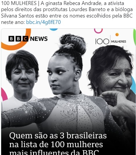 最も影響力がある女性に選ばれたブラジル人女性3人（左からリルヴァナ・サントス氏、レベッカ、ルルデス・バレット氏、BBCブラジルのXより）