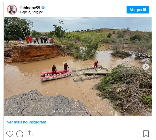 セルジッペ州カペラ市の州道崩壊現場（ミチジエリ知事のインスタグラムより）