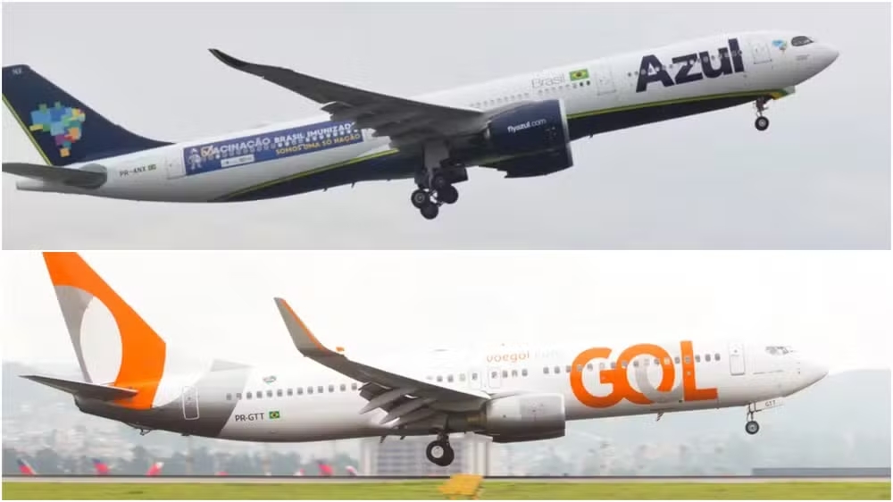 アズール航空とゴル航空の機体（ Foto: Ministério da Saúde/Divulgação e Celso Tavares/G1）