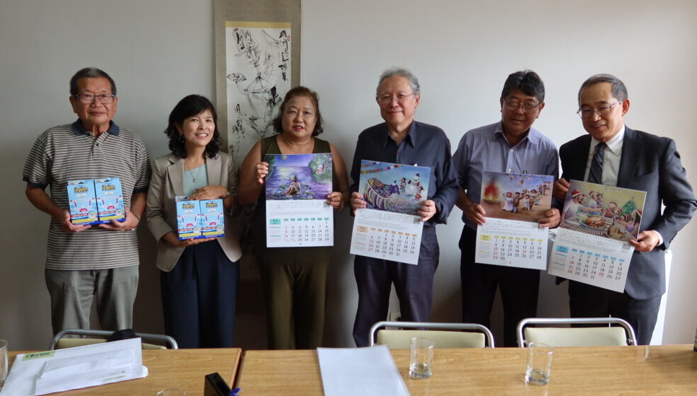 滋賀県人会長の山田さん、本郷さん、希望の家のアウジラ・ワタナベ理事、こどものそのの小田セルジオ理事長、救済会の本田会長、援協の前園事務局長