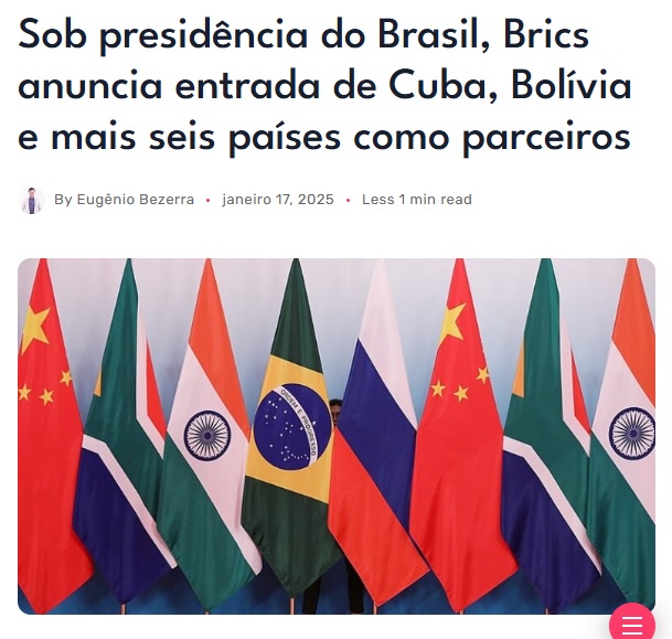 パートナー国として8カ国が加入と報じるブログ・アンテナドの記事の一部（記事の内容はG1サイトからの転載）