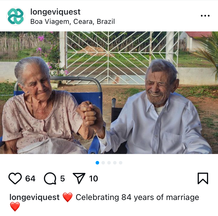 マノエルさんとマリアさんの結婚生活は84年と86日間続いている（ Foto: instagram@longeviquest）