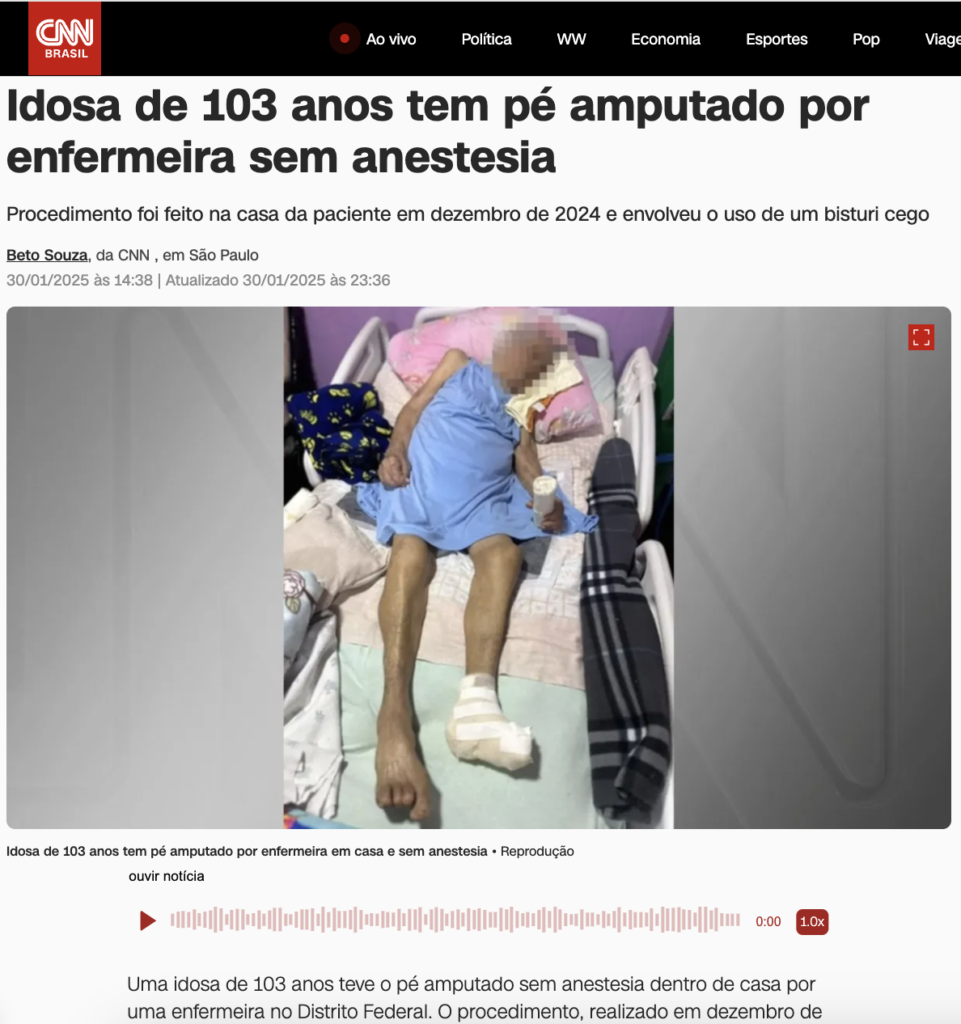 足を切断された高齢女性（1月30日付CNNブラジルの記事の一部）