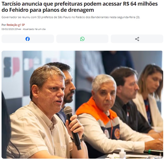 市長との会合で州の基金使用を許可すると語るタルシジオ知事（3日付G1サイトの記事の一部）