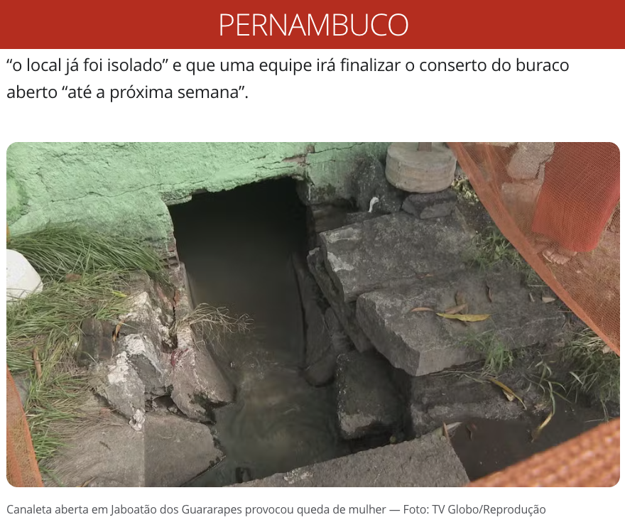 アドリアナさんが転落した排水溝（10日付G1サイトの記事の一部）