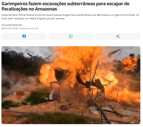 連警が地下の採掘場を爆破した瞬間（8日付G1サイトの記事の一部）