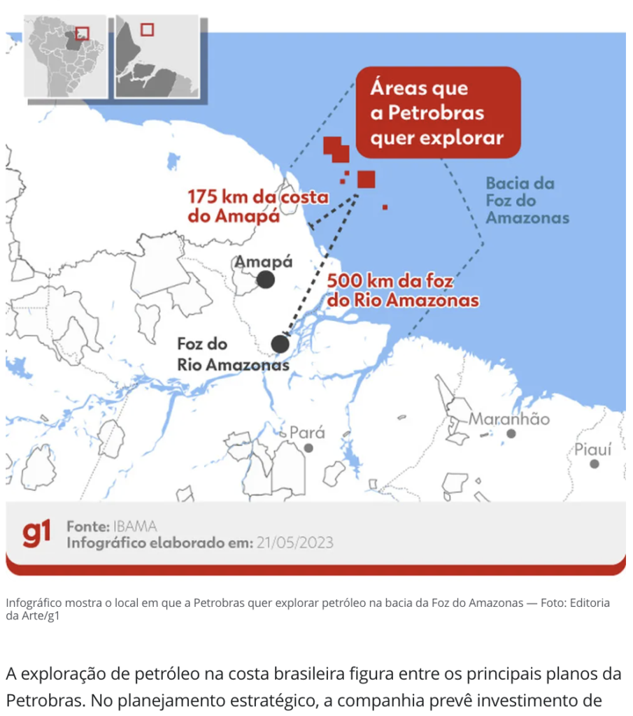 ペトロブラスが油田開発を目指しているアマパ州沖175キロ地点（3日付G1サイトの記事の一部）