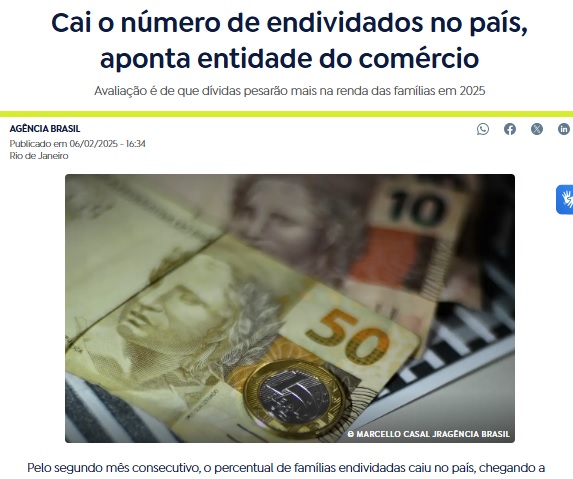 負債を抱える家庭が減ったと報じる6日付アジェンシア・ブラジルの記事の一部