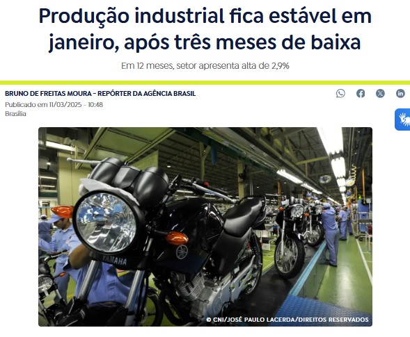 1月の工業生産は横ばいだったと報じる11日付アジェンシア・ブラジルの記事の一部