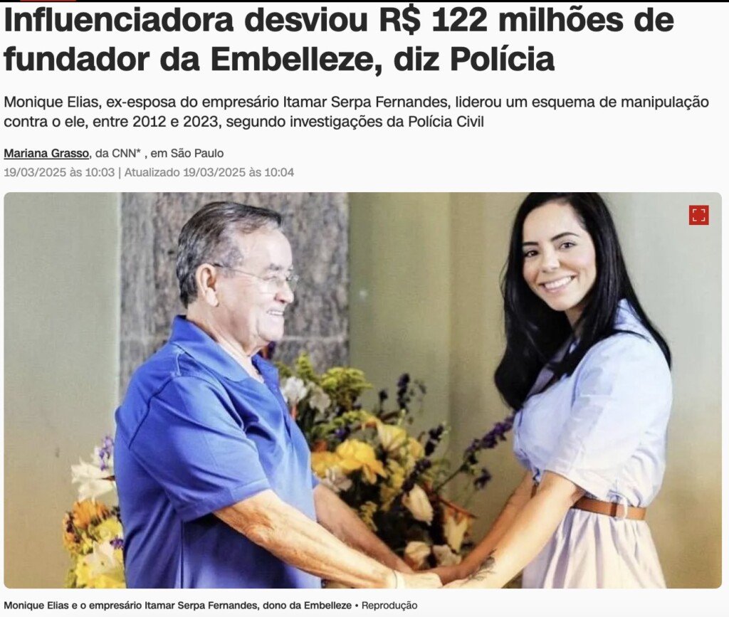 モニケ・エリアス容疑者（右）とイタマール・セルパ・フェルナンデス氏（左）（19日付CNNブラジルの記事の一部）