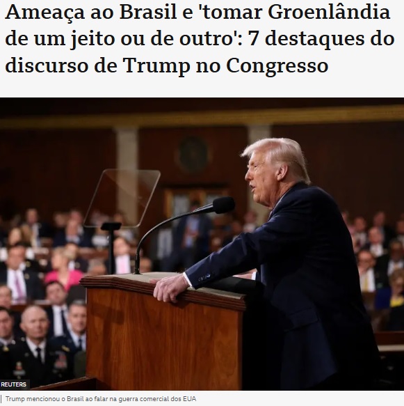 施政方針演説中のトランプ氏（5日付BBCブラジルの記事の一部）