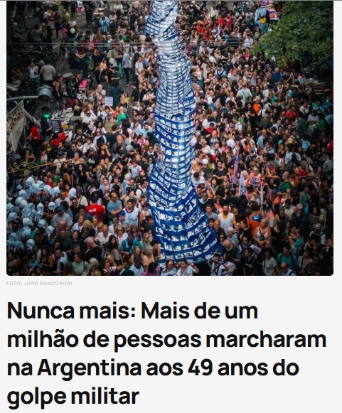 軍事独裁に反対するアルゼンチンでの追悼集会に100万人以上が参加と報じるニンジャの記事の一部