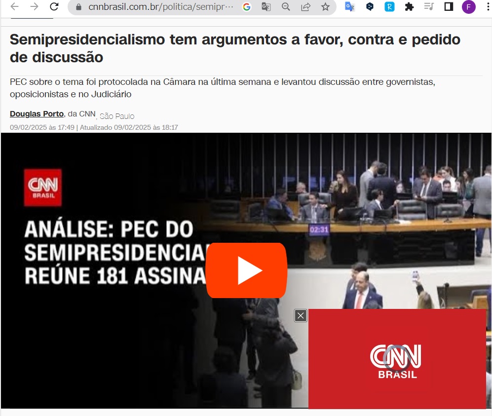 半大統領制を議論するＰＥＣが申請されたことを報じるＣＮＮブラジル記事の一部