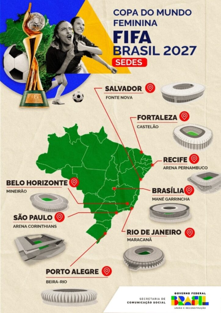 2027年女子ワールドカップ南米ブラジル大会の開催地マップ