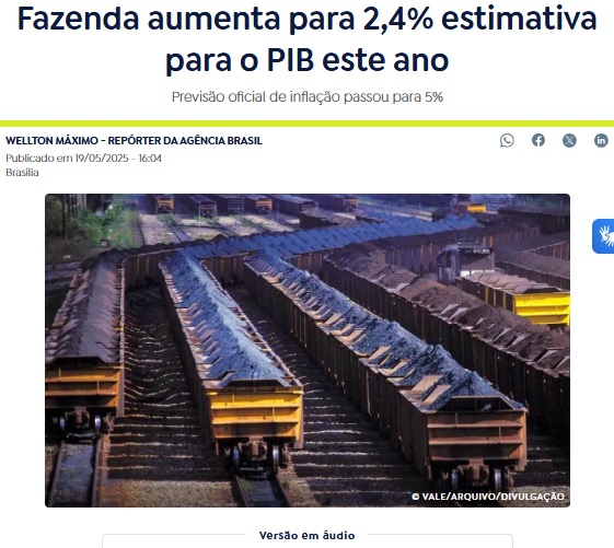 財務省が今年の成長予測を上方修正したと報じる19日付アジェンシア・ブラジルの記事の一部
