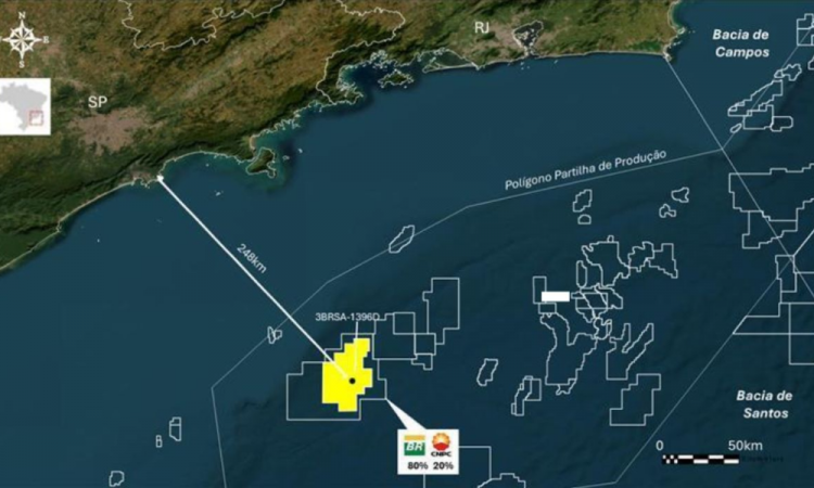 新たに発見された油田はサンパウロ州サントス市から248kmの沖合に位置する（Divulgação Petrobras）