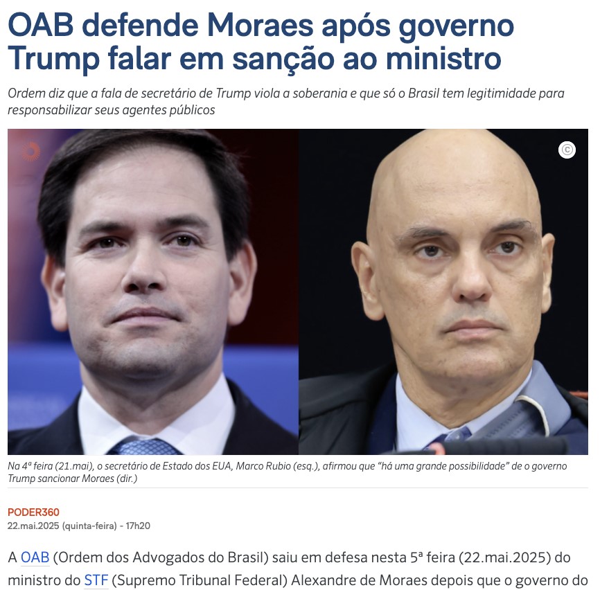 マルコ・ルビオ米国務長官(左)とアレシャンドレ・デ・モラエス・ブラジル最高裁判事(右)(22日付ポデール360の記事の一部)