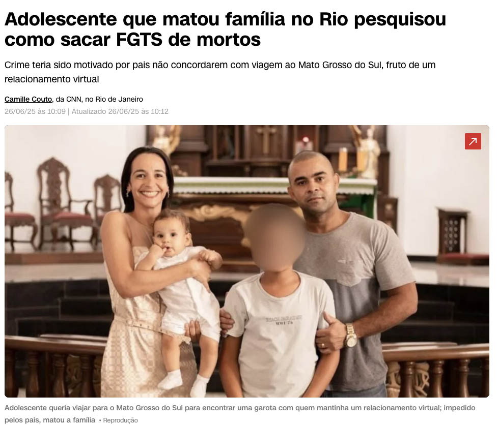 14歳の少年が両親と3歳の弟を殺害(26日付CNNブラジルの記事の一部)