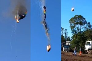 熱気球が炎上し墜落する様子(Foto: Reprodução)