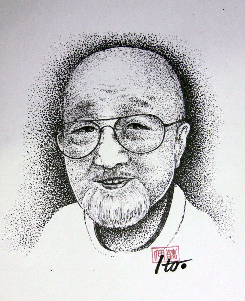 点描で制作した自身の似顔絵