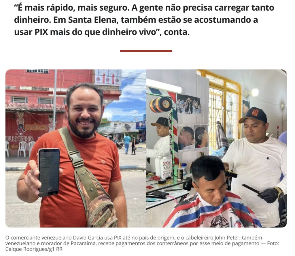 ビジネスでPIXを利用するベネズエラ人たち（6月29日付G1サイトの記事の一部）
